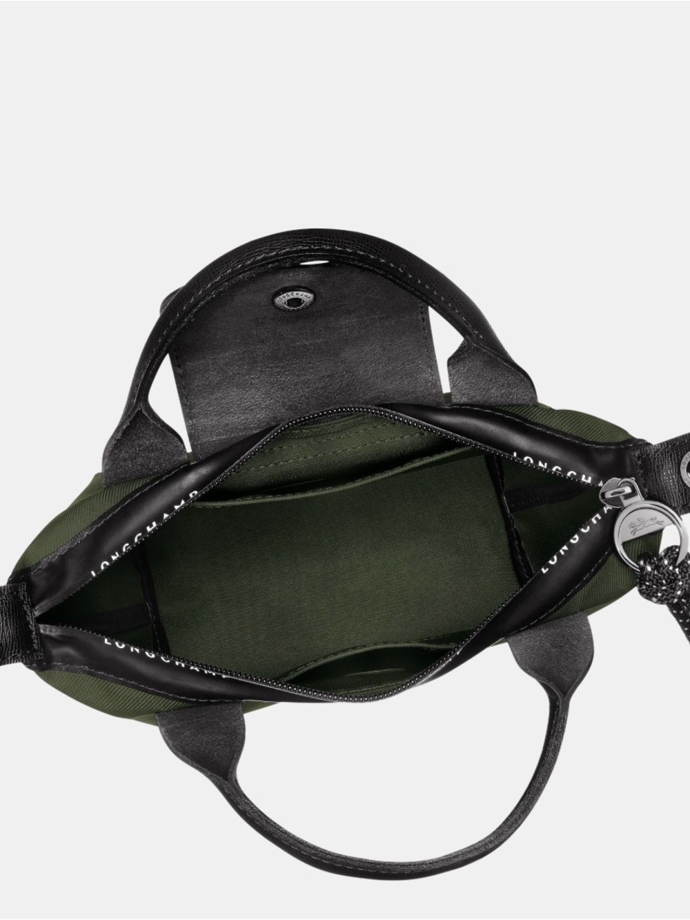 Longchamp Small Top-Handle Tote in Olive Green with Black Trim - Picture 3 of 7
